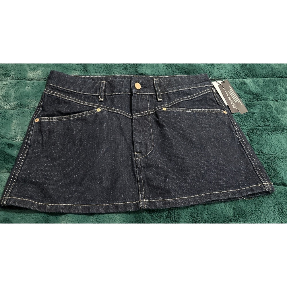 Blank NYC Size 28 Metallic Weave Dark Denim Micro Mini Skirt Gold Glitter - Picture 1 of 10